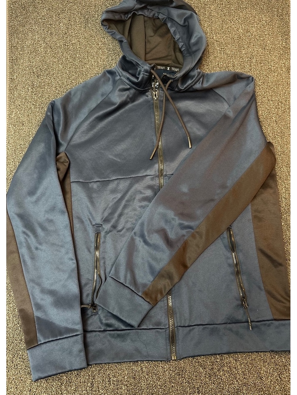 Xersion Men’s Medium Navy Black Full Zip Performance Hoodie Jacket